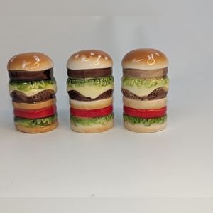 Hamburger Salt & Pepper Shakers & Toothpick Holder Set